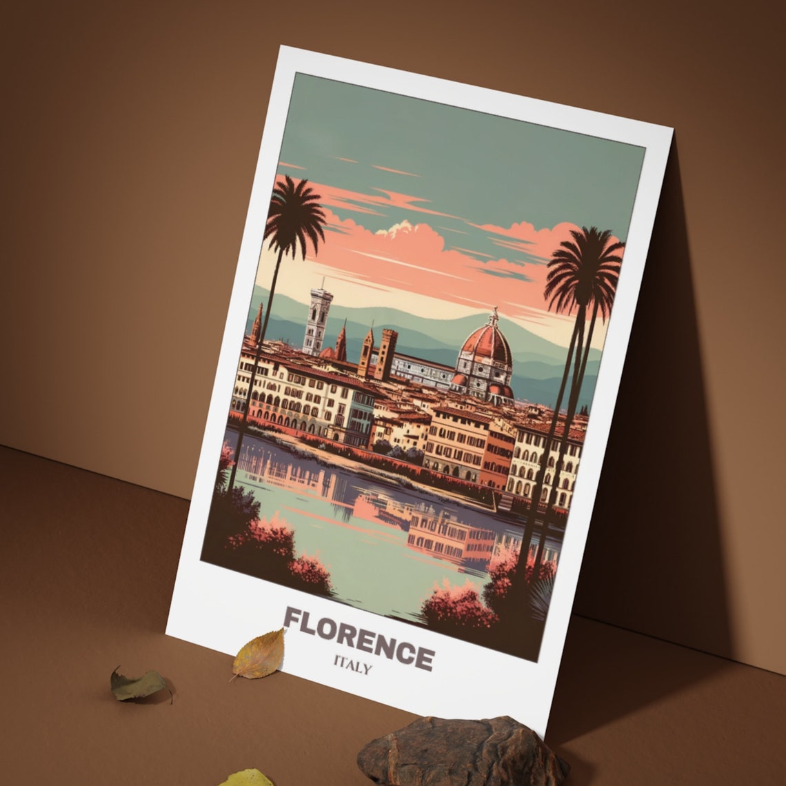 Florence Panorama Duomo Sunset River Reflection Italy Travel Poster - Image 3
