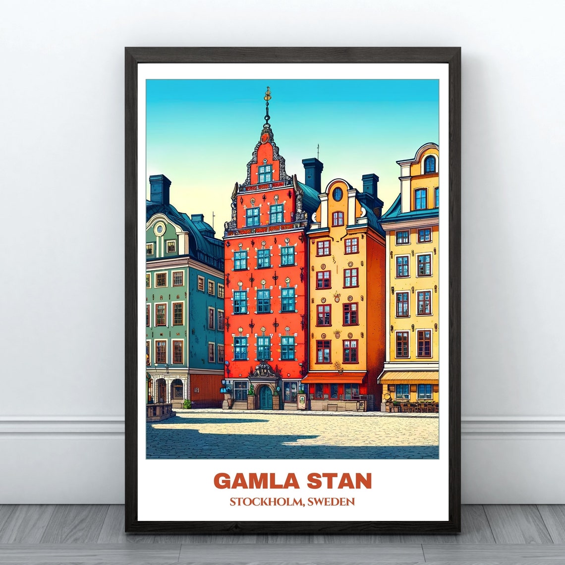 Gamla Stan Travel Poster Stockholm Travel Poster Citycape Painting Print Wall Art Sweden Home Decor Gamla Stan Print