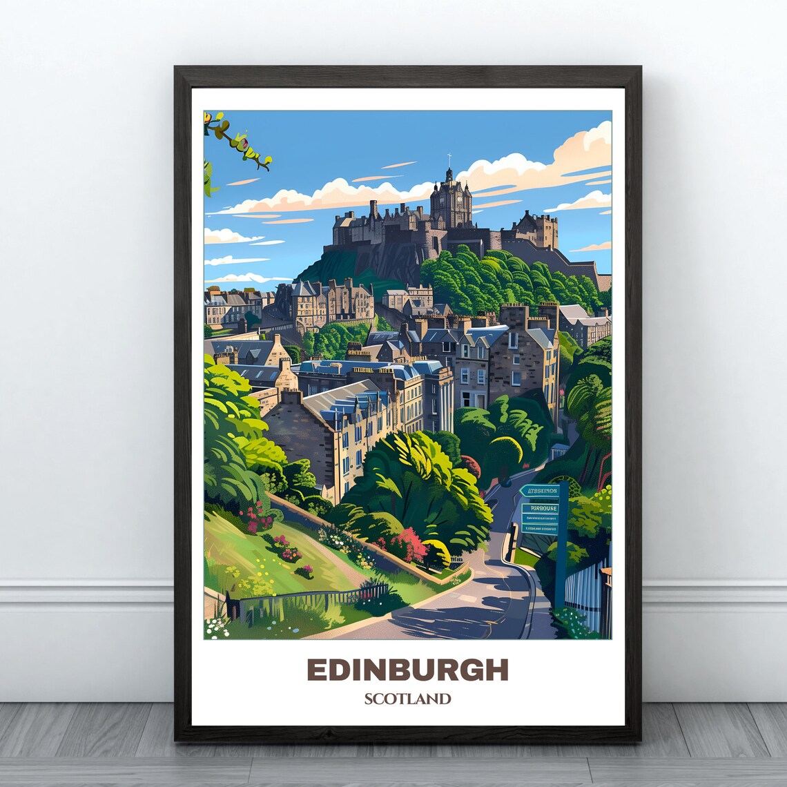 Edinburgh Scotland Castle Rock Garden Street View Travel Poster