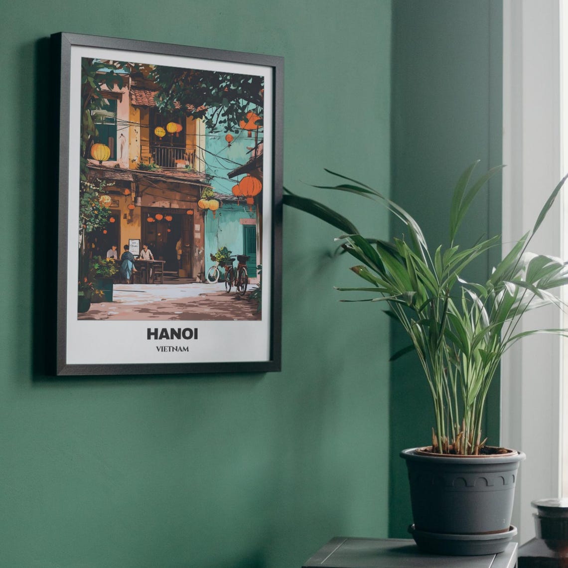Hanoi Vietnam Old Quarter Lantern Cafe Corner Vintage Travel Poster - Image 5