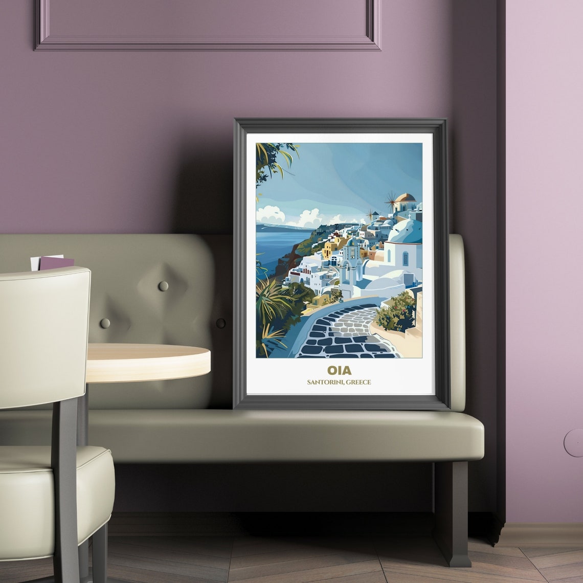 Oia Santorini Greece Whitewashed Village Windmills Blue Domes Poster - Image 2