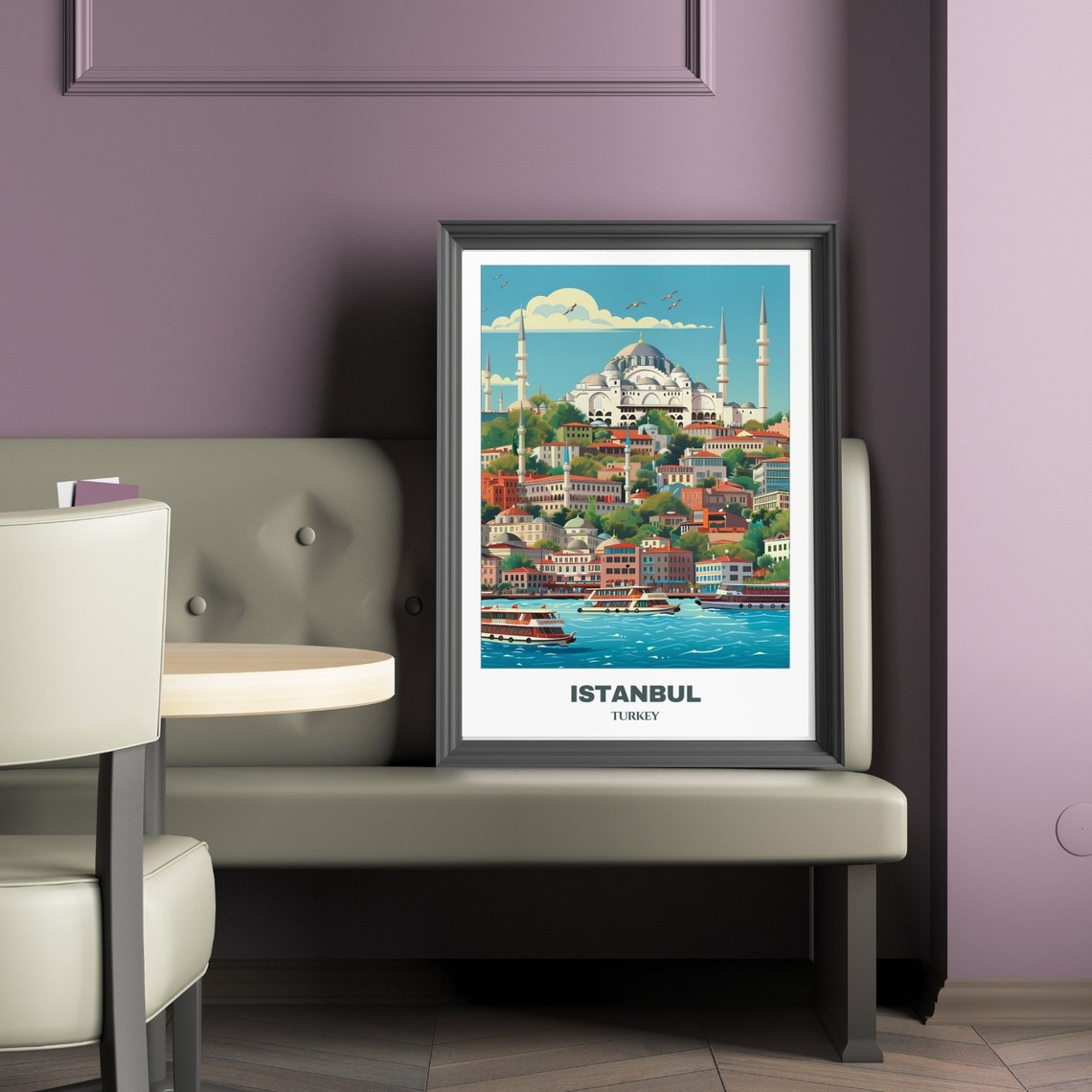 Istanbul Turkey Mosque Waterfront Ferries Minarets Skyline Poster - Image 2
