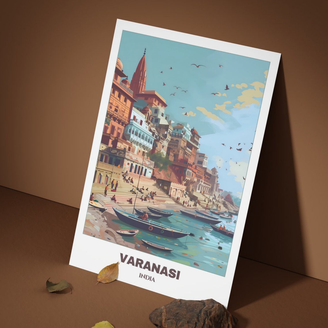 Varanasi India Ganges River Boats Temple Ghats Travel Poster - Image 3