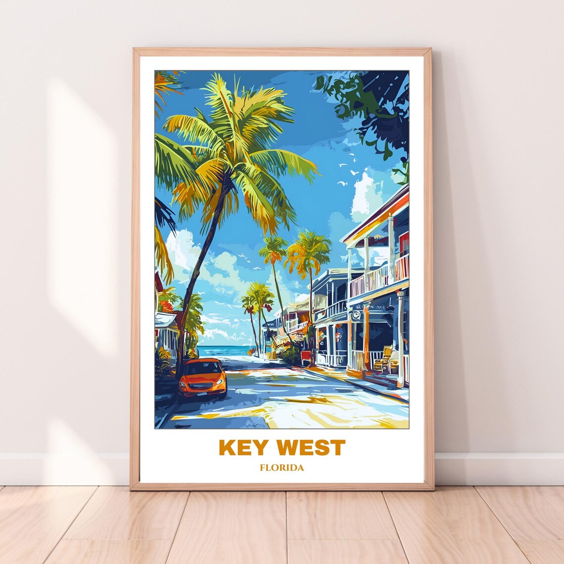 Key West Florida Palm Lined Street Classic Car Vintage Travel Poster - Image 3