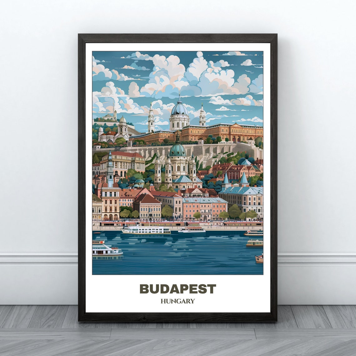Budapest Hungary Buda Castle Hill Skyline Danube River Boats Poster