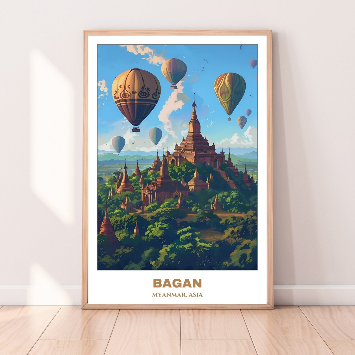 Bagan Myanmar Hot Air Balloons Over Ancient Temple Tops Poster - Image 4