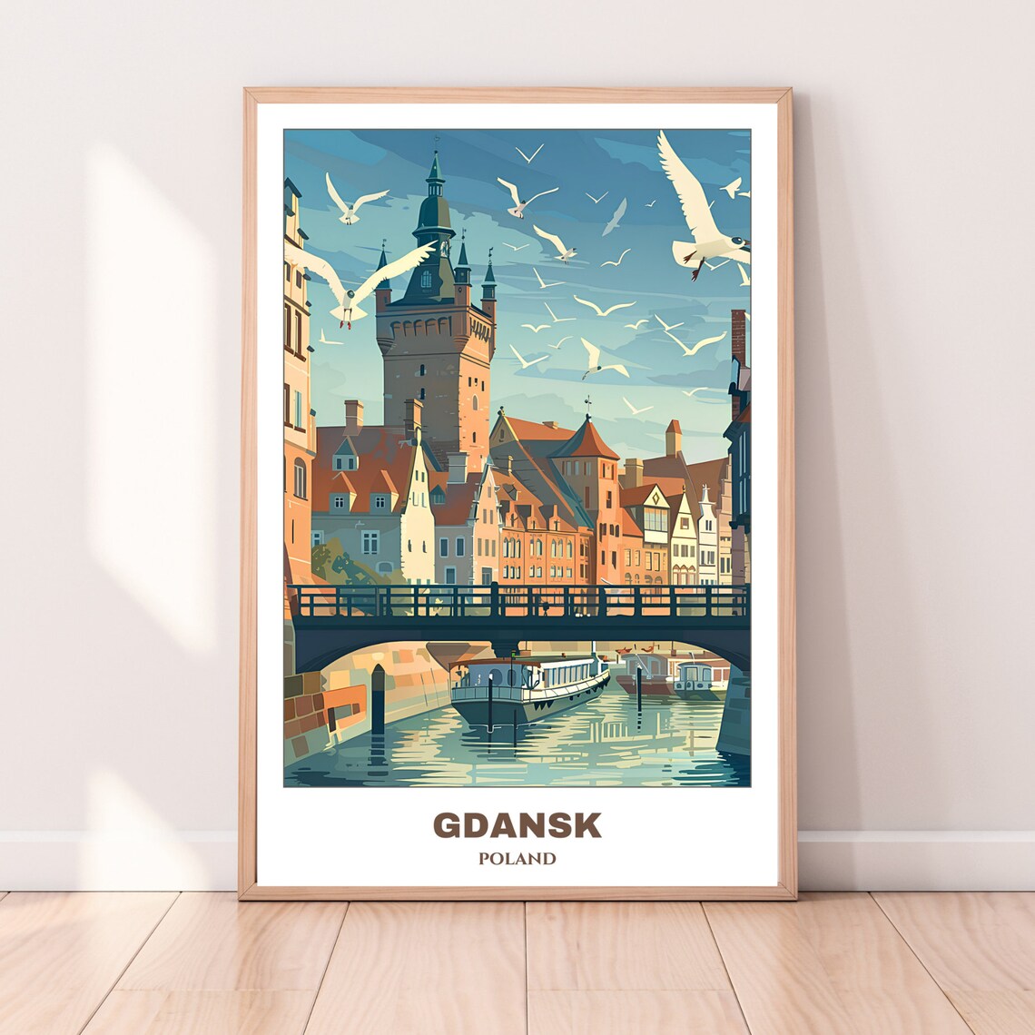 Gdansk Canal Bridge Historic Town Ferry Boat Seagulls Poster - Image 4