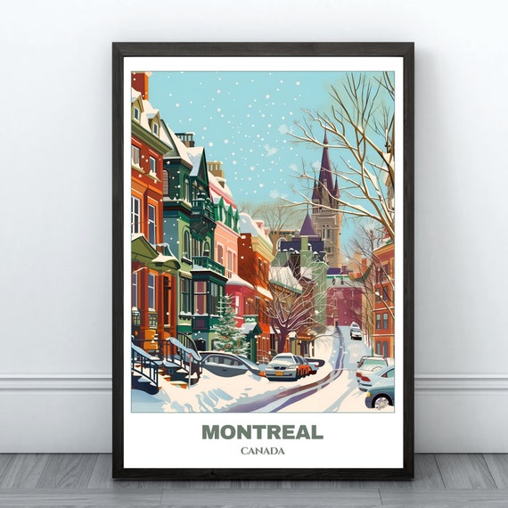 Montreal Snowly Travel Poster, Canada Cityscape Print