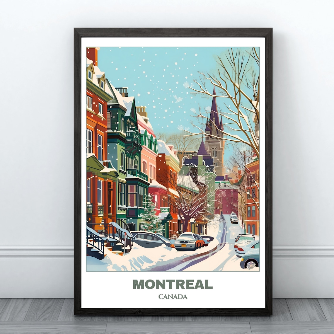 Montreal Snowly Travel Poster, Canada Cityscape Print