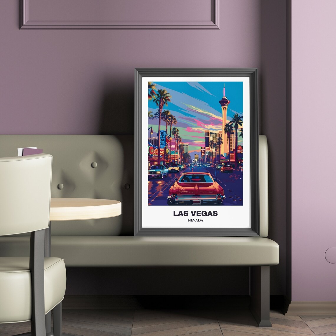 Las Vegas Downtown Street Classic Cars Neon Signs Travel Poster - Image 2