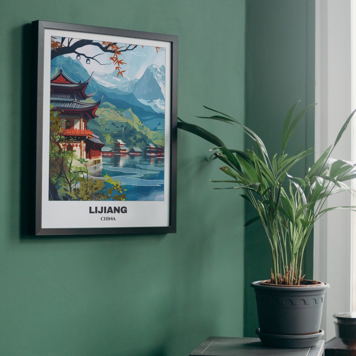 Lijiang Lakeside Temple Pavilion Snow Mountains Tranquil Poster - Image 5