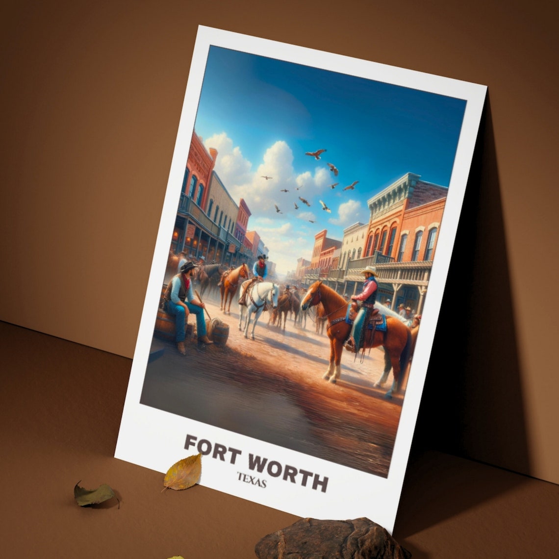 Fort Worth Travel Poster Texas Travel Poster Fort Worth City Painting Cityscape Travel Wall Art Stock Yards Western Print - Image 3