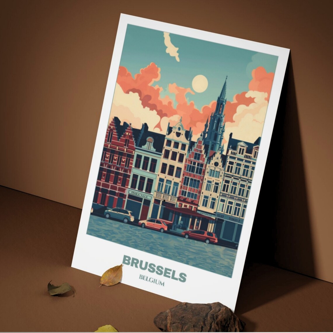 Brussels Grand Place Guildhalls Town Hall Spire Belgium Travel Poster - Image 3