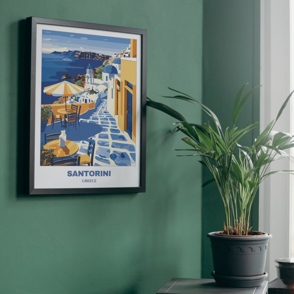 Santorini Greece Seaside Cafe Terrace Blue Domes Caldera Poster - Image 5