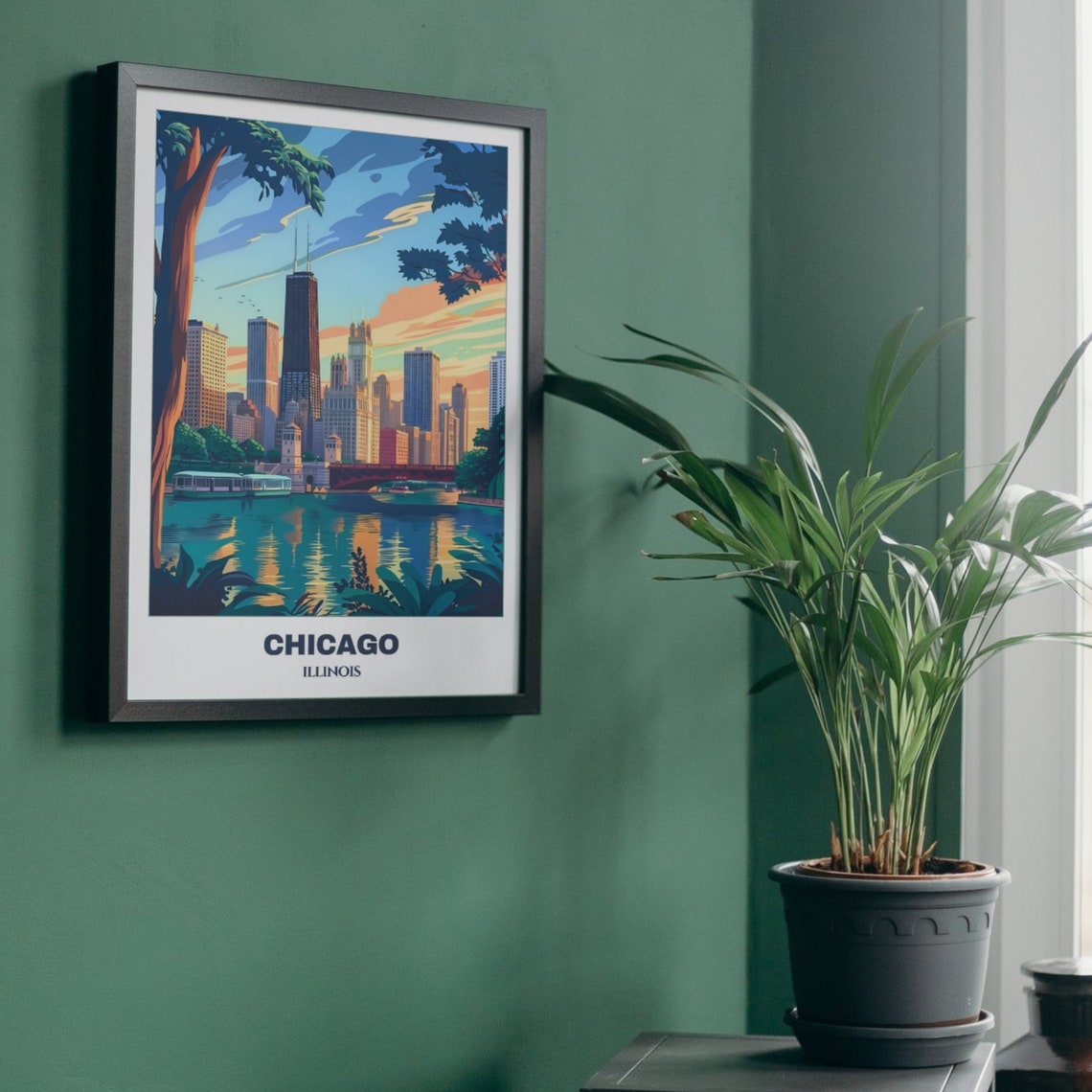 Chicago Illinois Lakefront Skyline Trees Quiet Sunset Calm Poster - Image 5