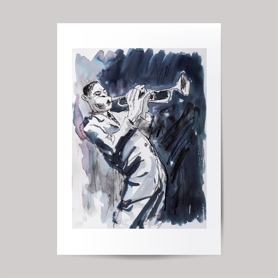 Jazz Trumpet Wall Art, Charcoal Ink Drawing - Image 2