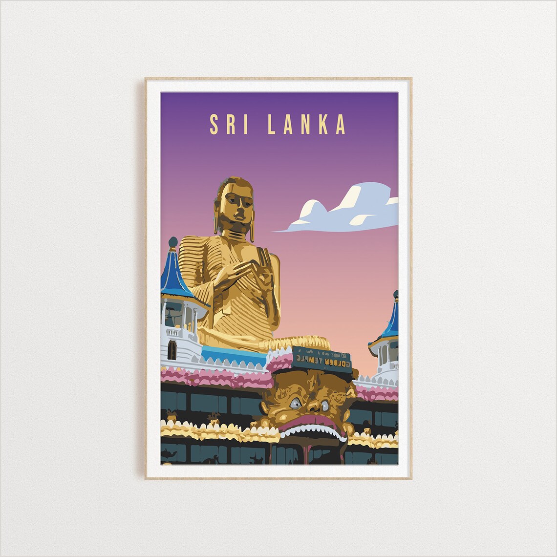 Sri Lanka Golden Buddha Statue Temple Travel Souvenir Poster
