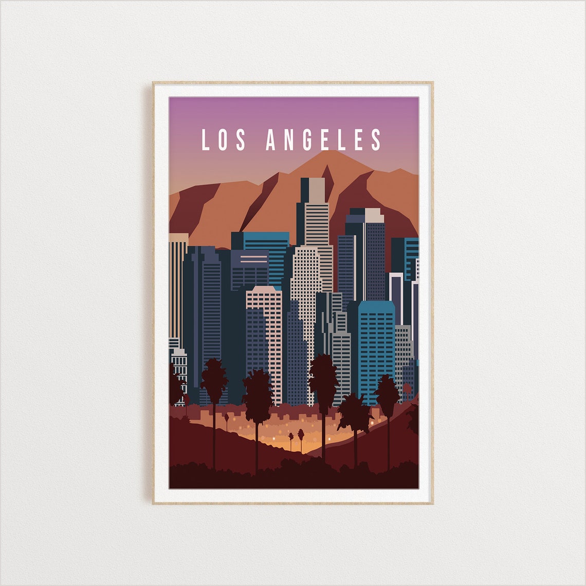 Los Angeles Vintage Travel Art Downtown Skyline Sunset Poster - Image 2