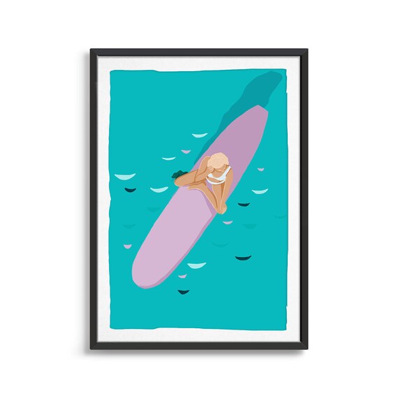 Surfer Girl Surfer Print Ocean Art Wave Wall Art Ocean Print Surfer Girl Illustration