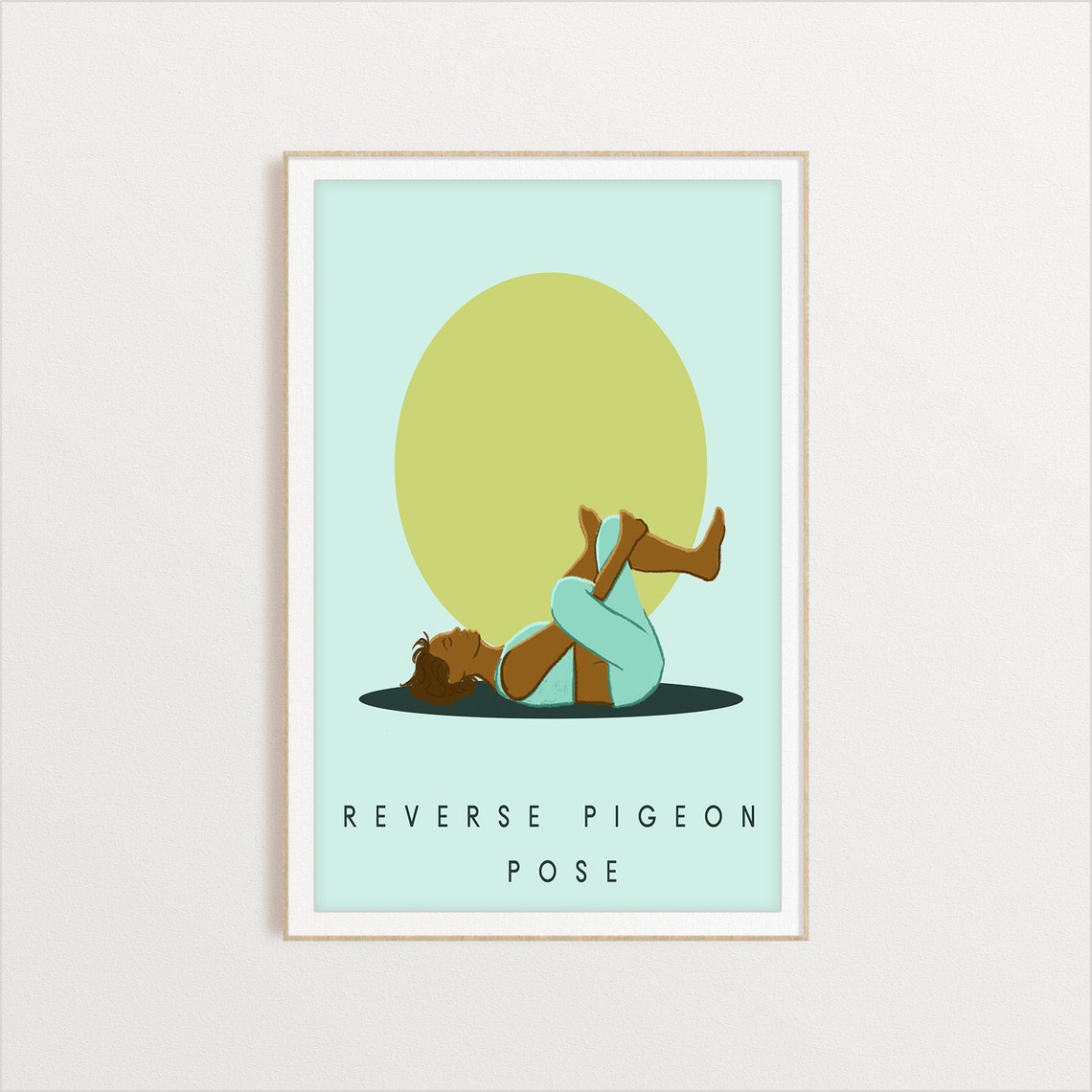 Reverse Pigeon Pose Yoga Illustration With Soft Yellow Sun Poster - Image 2