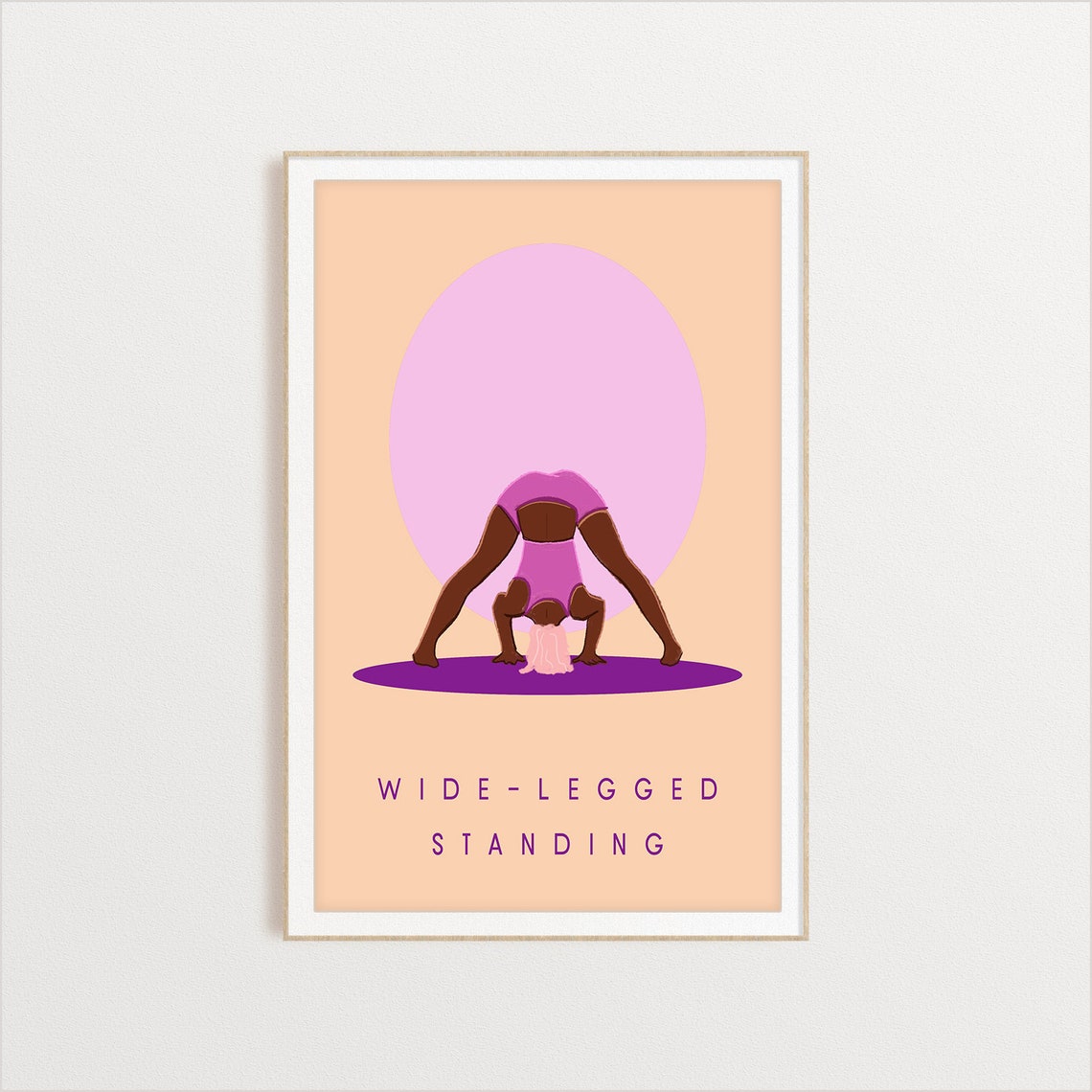 Wide Legged Standing Yoga Pose Minimalist Pink Sun Art Poster - Image 2