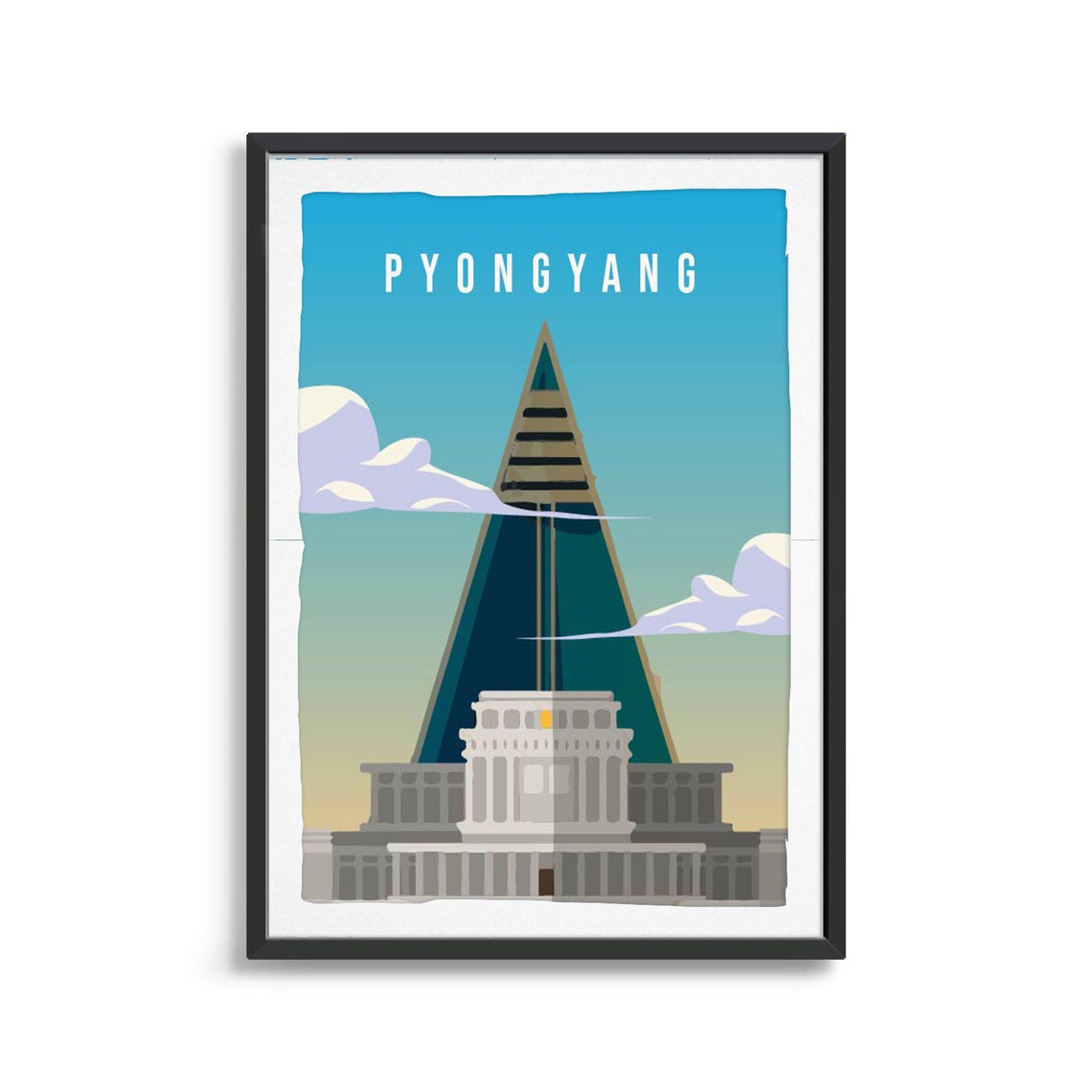 Pyongyang Pyramid Tower Travel Poster Iconic Ryugyong Skyline Art