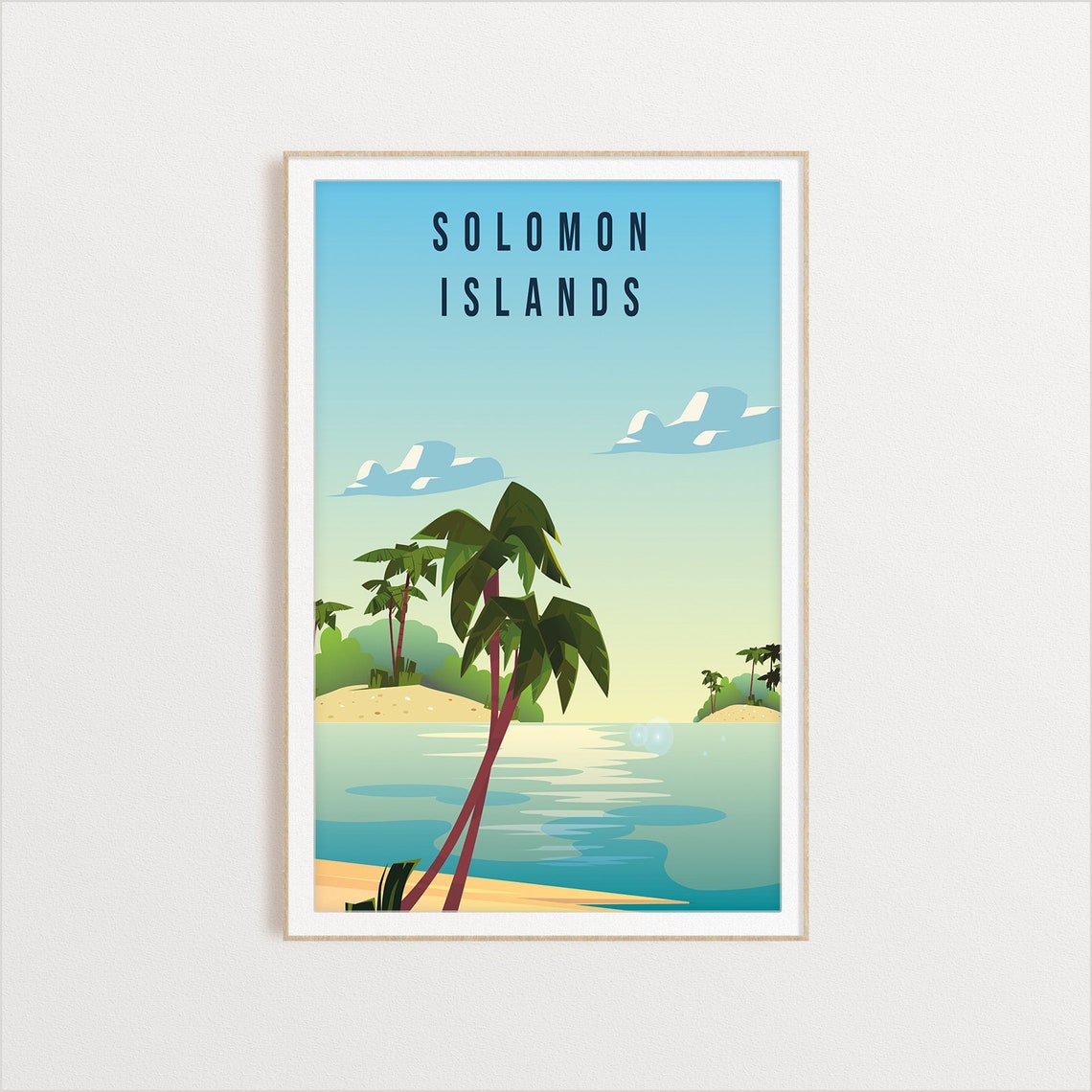 Solomon Islands Beach Travel Poster Tropical Palm Trees Ocean Art - Image 2