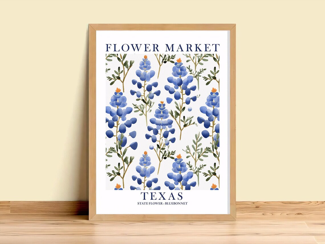 Texas Bluebonnet Flower Market Decor Art Print