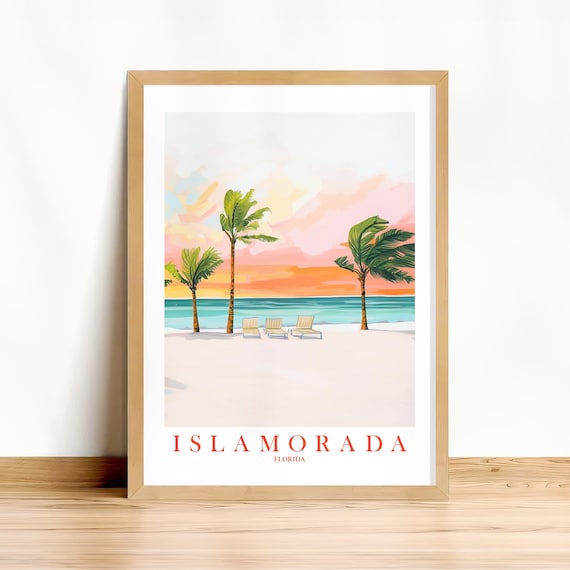 Islamorada Florida Keys Sunset Beach Palm Tree Travel Poster
