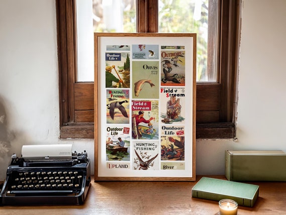 Retro Wildlife Collage Hunting Fishing Art Poster Wildlife Wall Print Vintage Hunting Artwork Fishing Gift For Dad