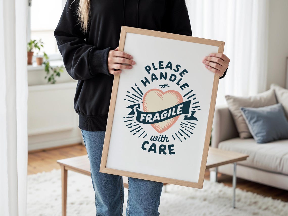 Please Handle with Care Fragile Heart Stamp Style Valentine Poster - Image 3