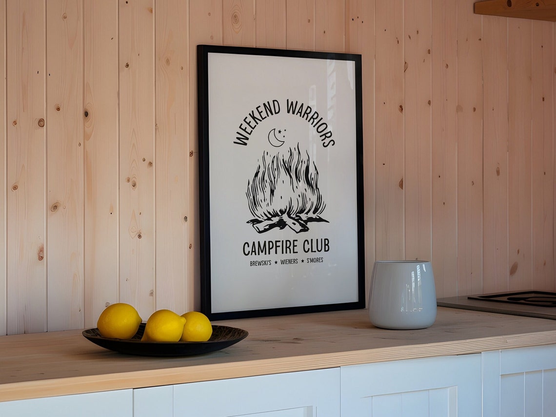 Weekend Warriors Campfire Club Moon Campfire Line Art Poster - Image 2