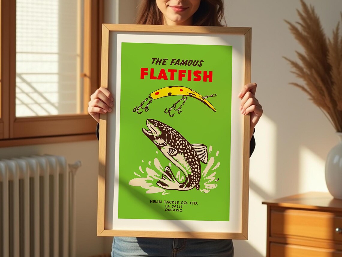 The Famous Flatfish Lure Leaping Trout Vintage Fishing Wall Poster - Image 4