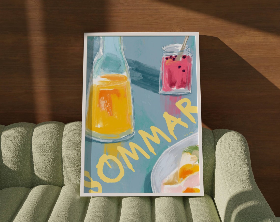 Blue Sommar Summer Juice Still Life Painted Scandinavian Wall Print
