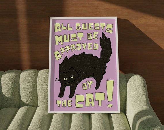 Funny Cat Poster Vintage Cat Print Kitchen Cat Print Black Cat Wall Art Print Pet Purple Cat Print