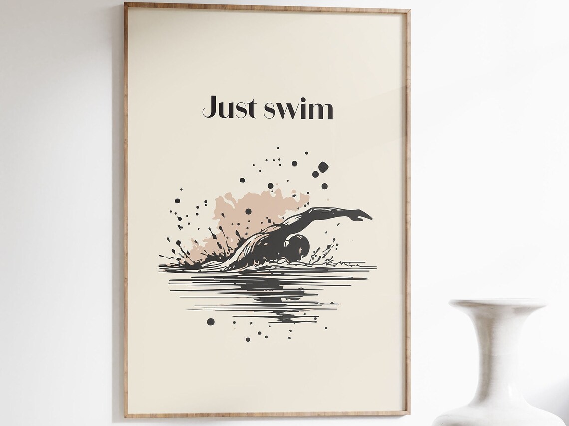Just Swim Freestyle Swimmer Black Ink Splash Motivational Wall Art