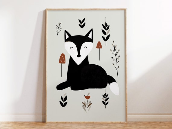 Abstract Fox In Nature Print For Boho Kids Room Wall Art Nordic Animal Print For Scandinavian Style Nursery Instant