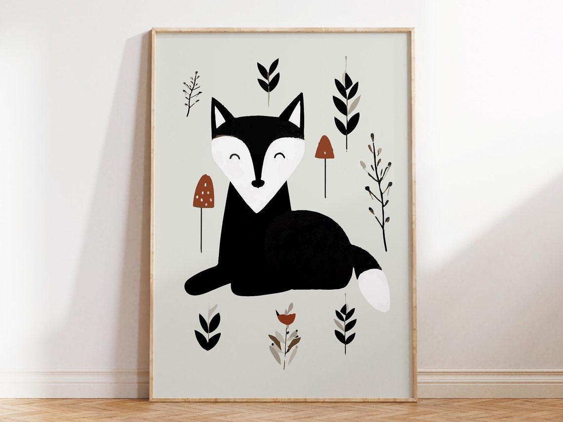 Scandinavian Fox Nursery Poster with Cute Woodland Animal Artwork