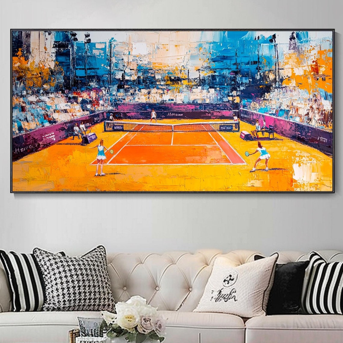 Tennis Court Abstract Thick Texture Oil Painting Custom Art Living Room Bedroom Wall Decor Gift For Tennis Lovers Sport Theme Palette