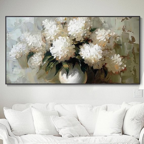 White Hydrangea Abstract Art Print, Modern Texture