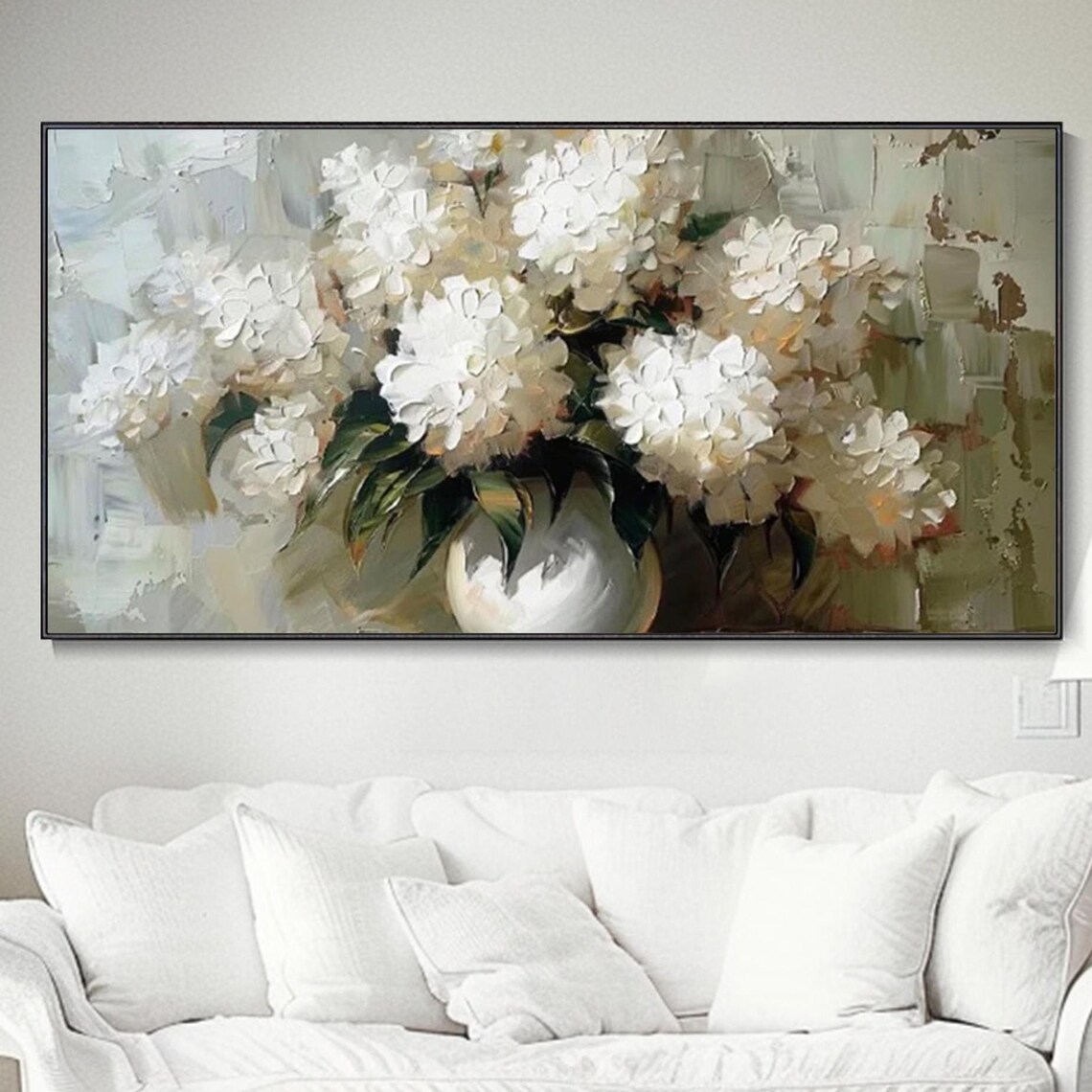 White Hydrangea Abstract Art Print, Modern Texture