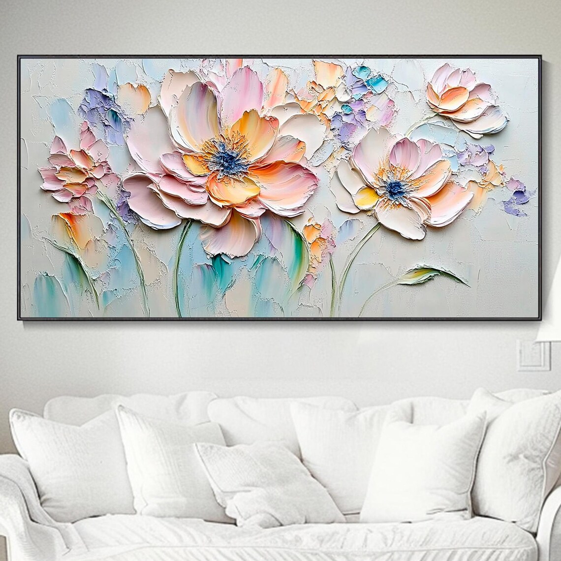 Peach Blossom Soft Pastel Floral Impasto Oil Painting Wall Art Poster