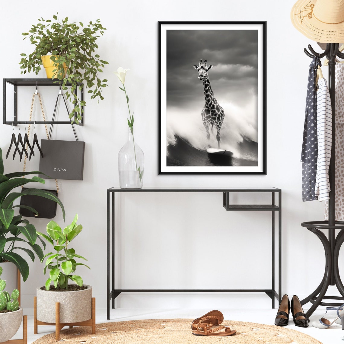 Animals Surfing Photograph Giraffe Art Print Poster Painting Museum Quality Giclee Home Wall Dcor - Image 2