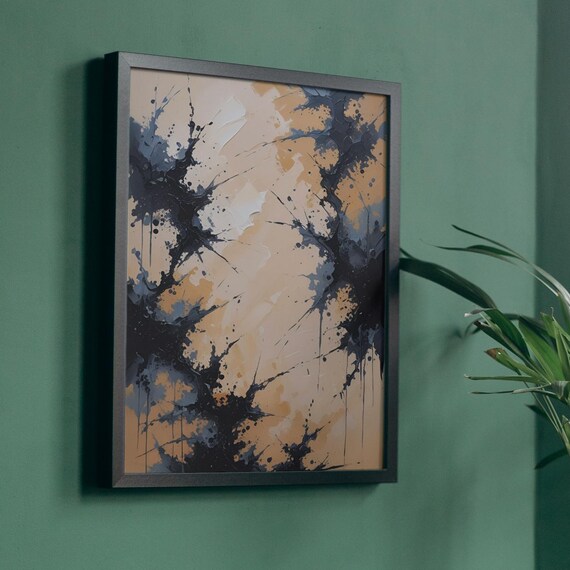 Abstract Splatter Art Print Beige Black Modern Wall Decor Textured Canvasstyle Poster