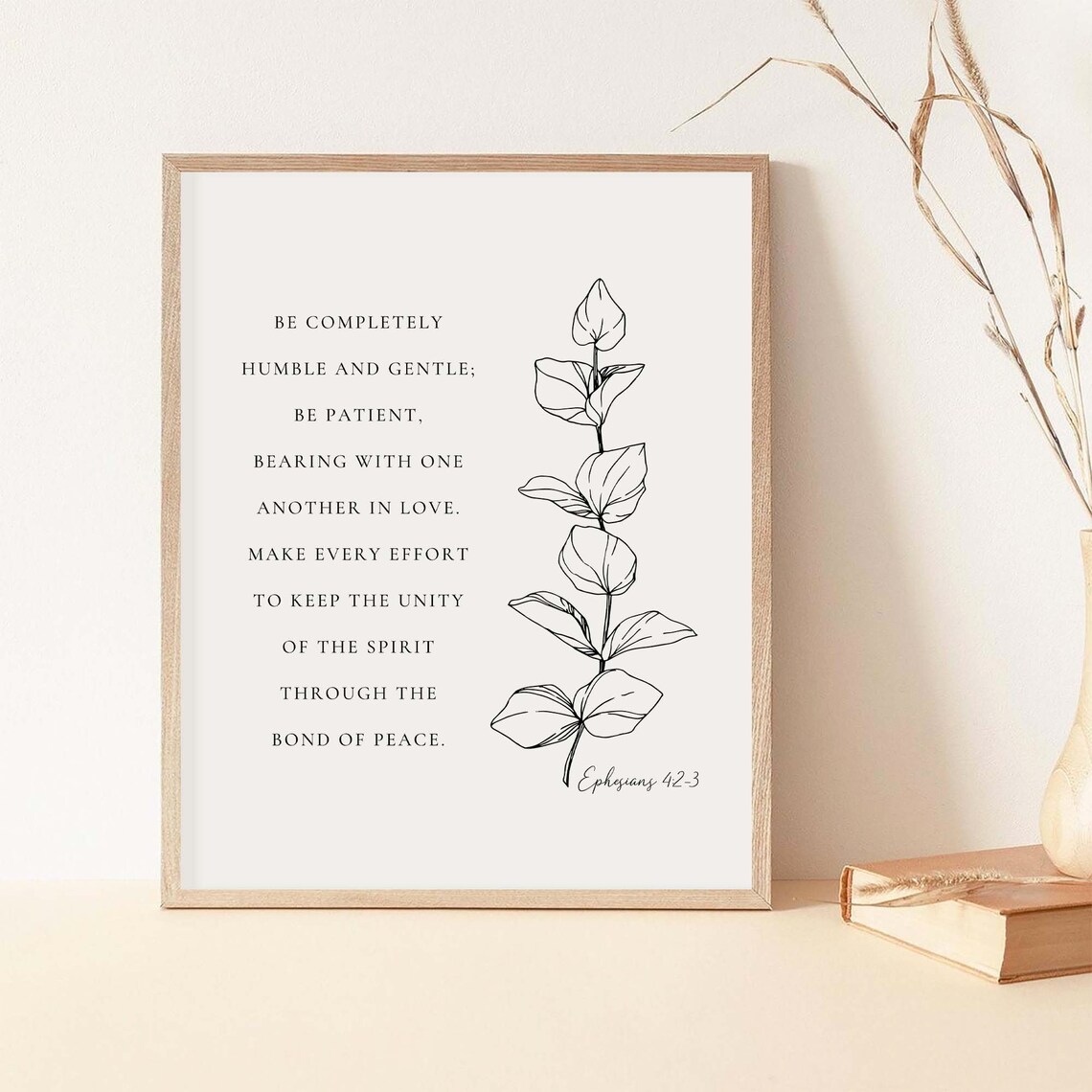 Ephesians 4:2-3 Humble and Gentle Line Art Botanical Scripture Poster - Image 2