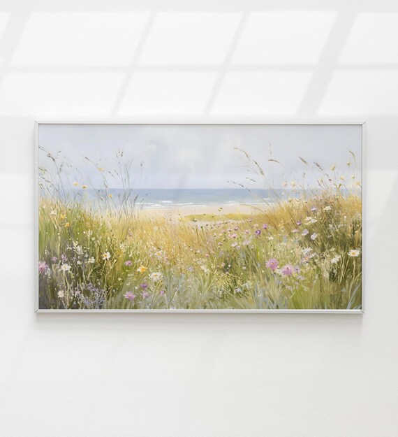 Wildflower Path To Ocean Beach Panoramic Soft Pastel Coastal Art Poster