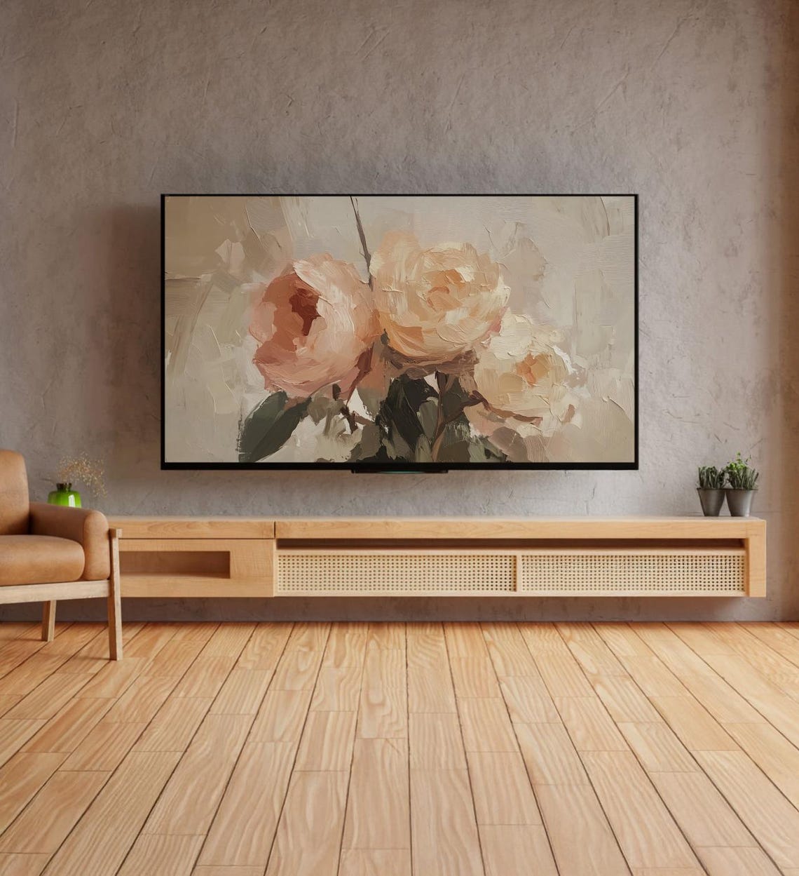 Blush Pink Peonies Abstract Textured Floral Oil Painting Art Poster - Image 4