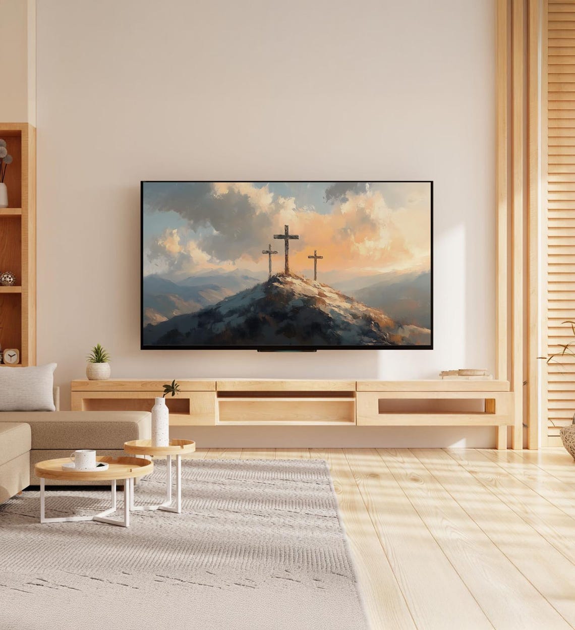 Three Crosses Mountain Sunrise Easter Resurrection Christian Art Print - Image 7