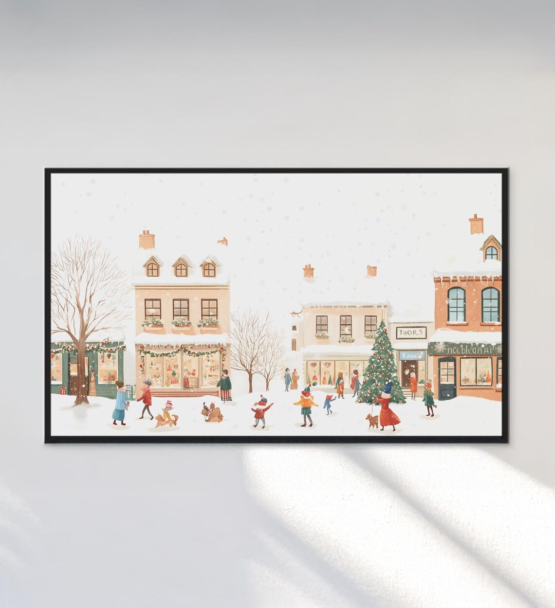 Cozy Christmas Village Street Scene Snowy Shops Holiday Art Poster - Image 3