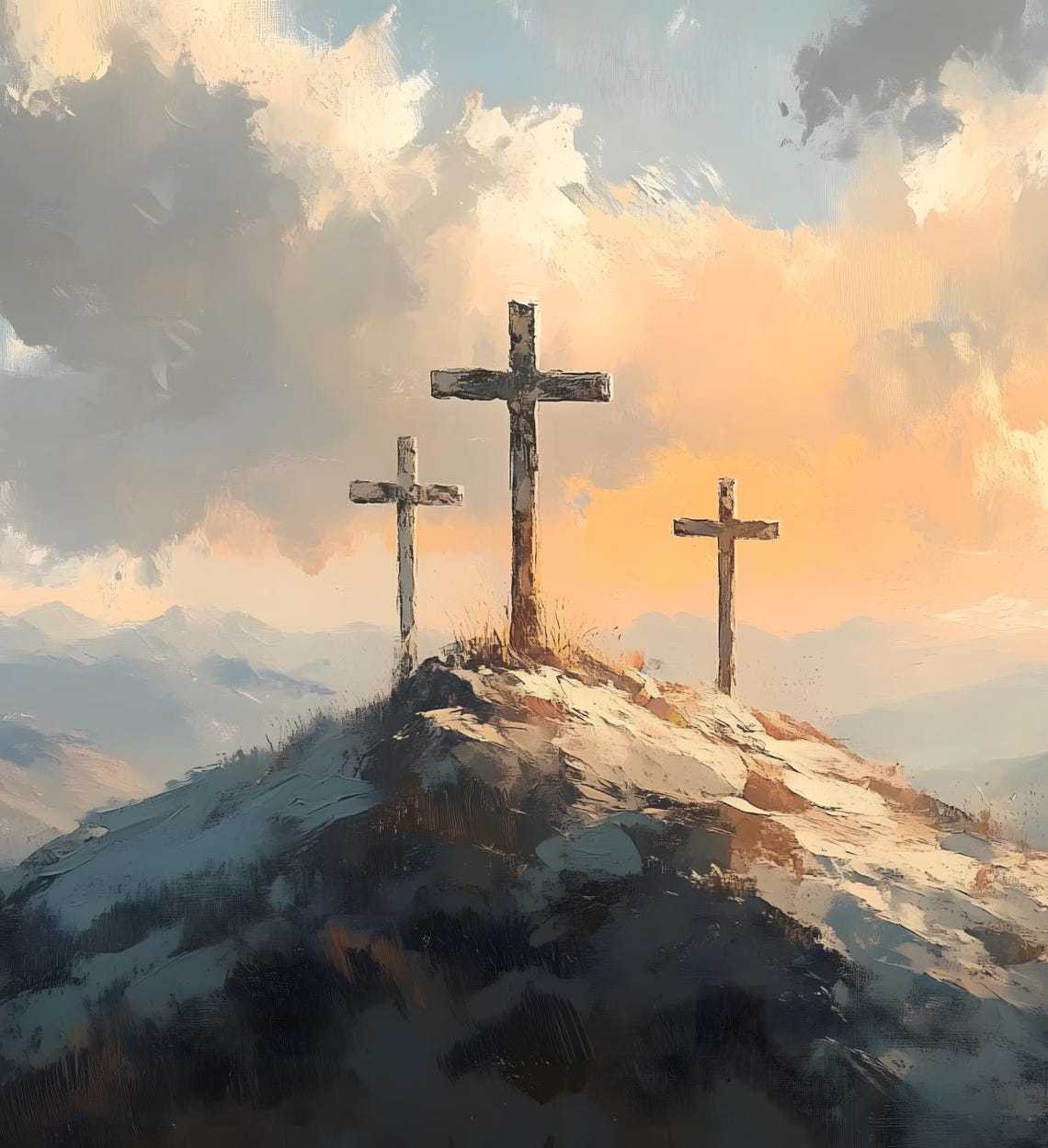 Three Crosses Mountain Sunrise Easter Resurrection Christian Art Print - Image 6